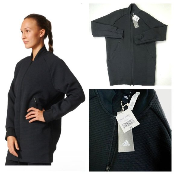 Adidas Coat ED7600 Long Bomber Track Jacket Black Women’s XS BRAND NEW RARE!‎ - Picture 1 of 10